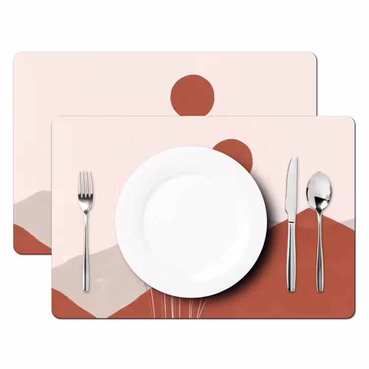 Placemat - 6 stuks - Gras - Landschap - Natuur - Abstract - Beige — 2
