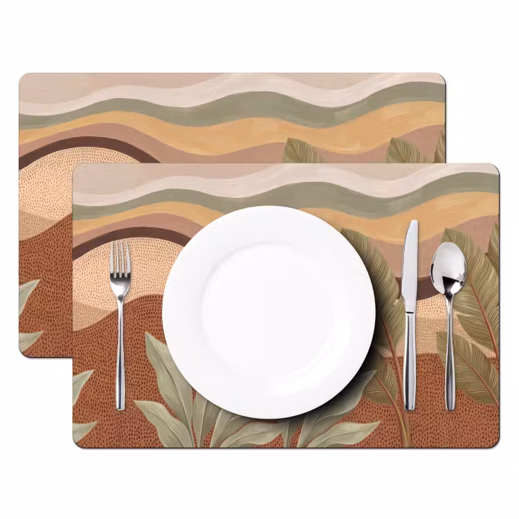 Placemat - 6 stuks - Natuur - Bladeren - Landschap - Abstract - Aardetinten — 2