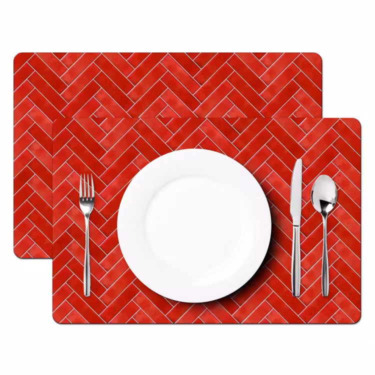 Placemat - 6 stuks - Visgraat - Tegel - Rood — 2