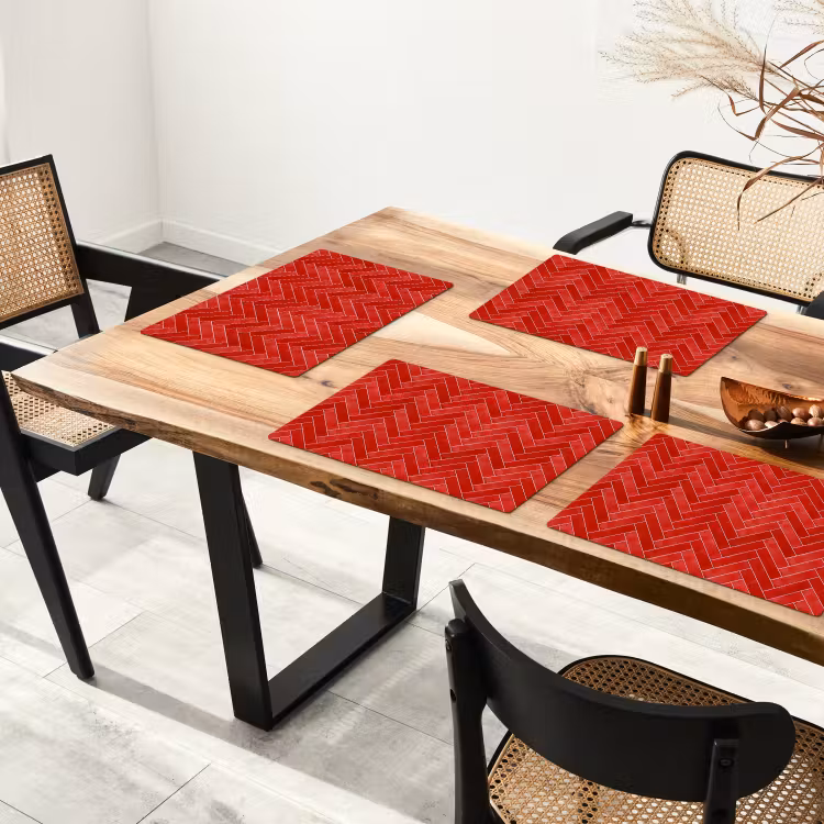 Placemat - 6 stuks - Visgraat - Tegel - Rood — 5