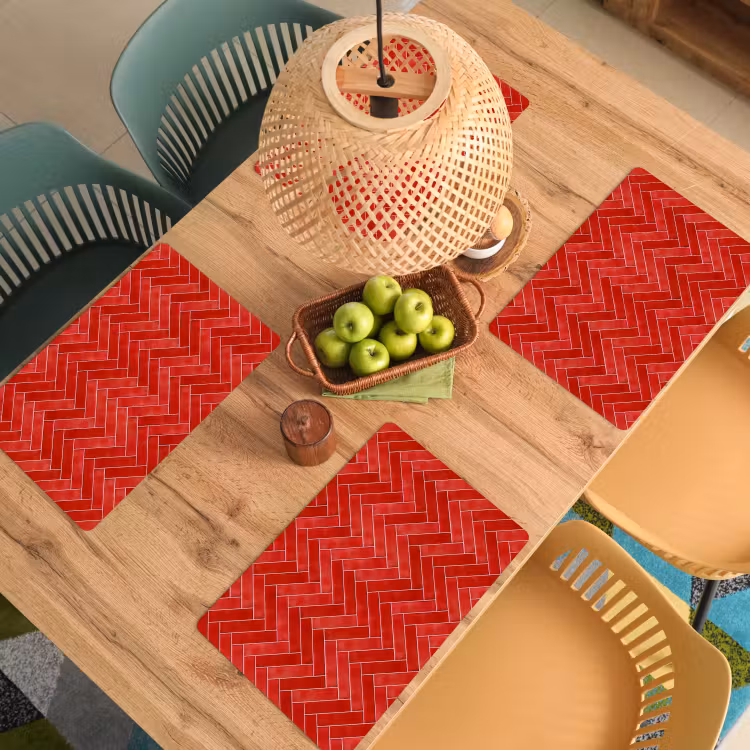 Placemat - 6 stuks - Visgraat - Tegel - Rood — 6
