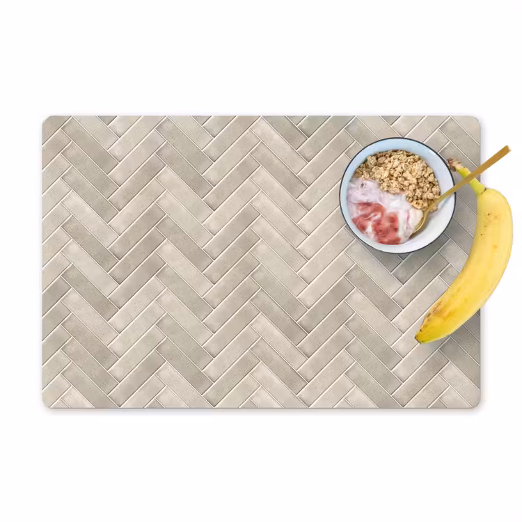 Placemat - 6 stuks - Visgraat - Wandtegel - Beige — 1