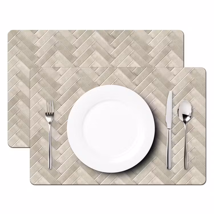 Placemat - 6 stuks - Visgraat - Wandtegel - Beige — 2