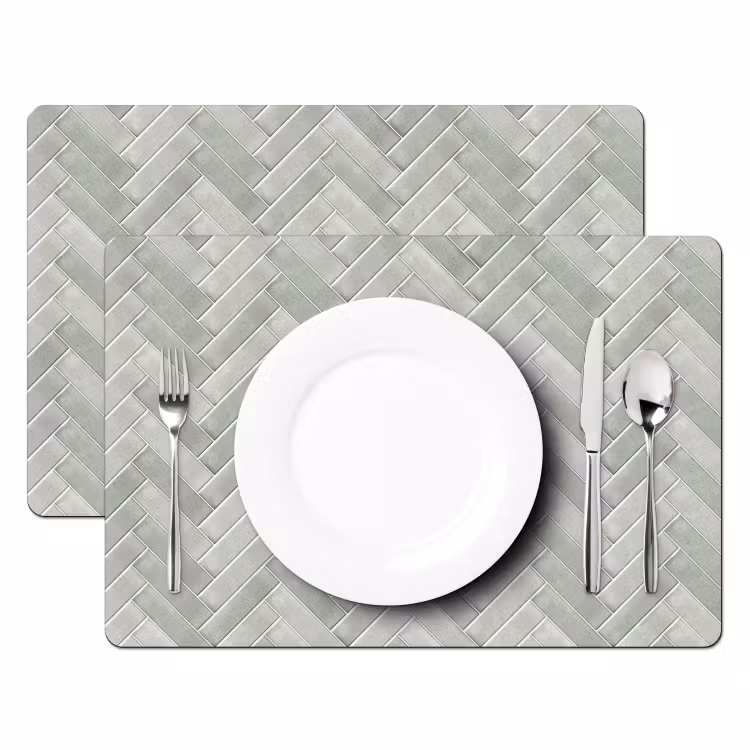 Placemat - 6 stuks - Visgraat - Wandtegel - Grijs — 2