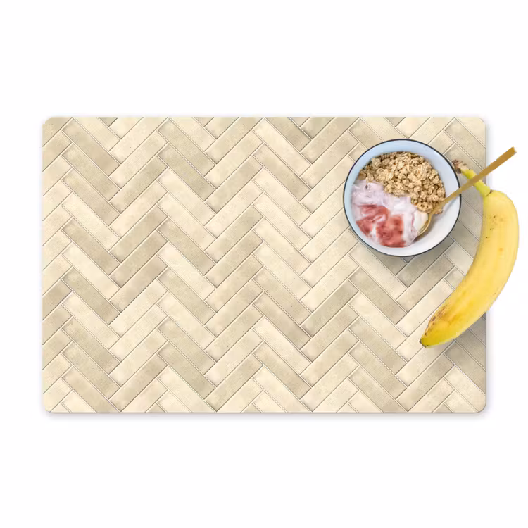 Placemat - 6 stuks - Visgraat - Wandtegel - Licht Beige — 1