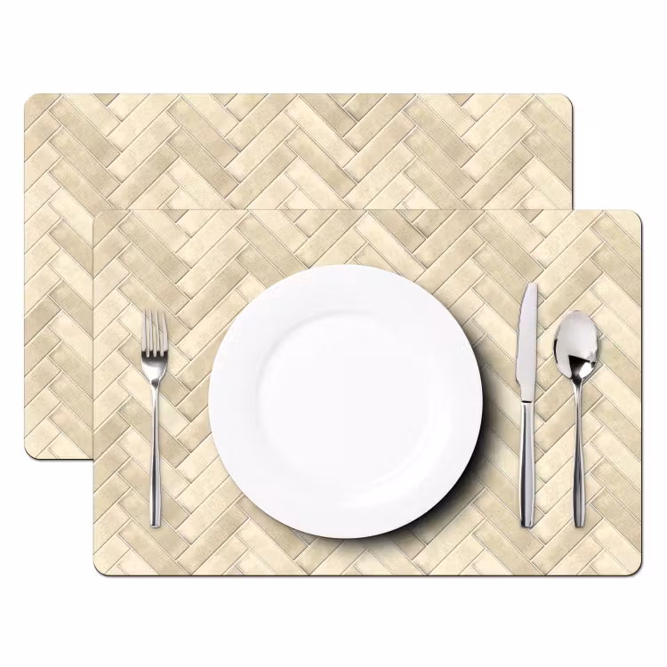 Placemat - 6 stuks - Visgraat - Wandtegel - Licht Beige — 2