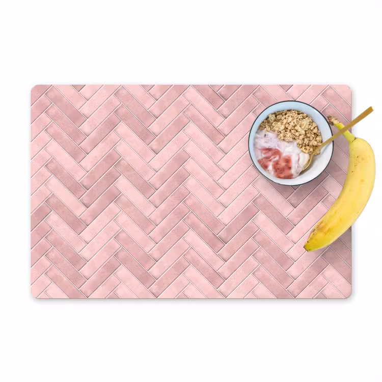 Placemat - 6 stuks - Visgraat - Wandtegel - Lichtroze — 1