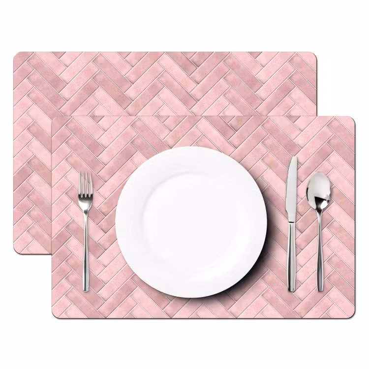 Placemat - 6 stuks - Visgraat - Wandtegel - Lichtroze — 2