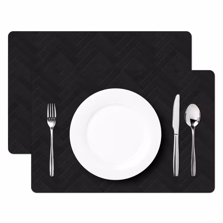 Placemat - 6 stuks - Visgraat - Wandtegel - Mat - Zwart — 2