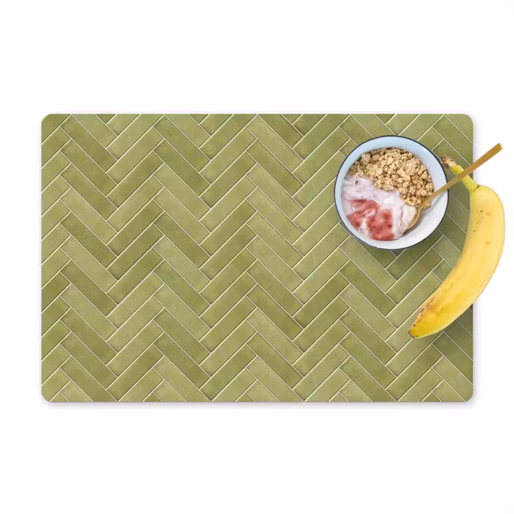 Placemat - 6 stuks - Visgraat - Wandtegel - Olijfgroen — 1
