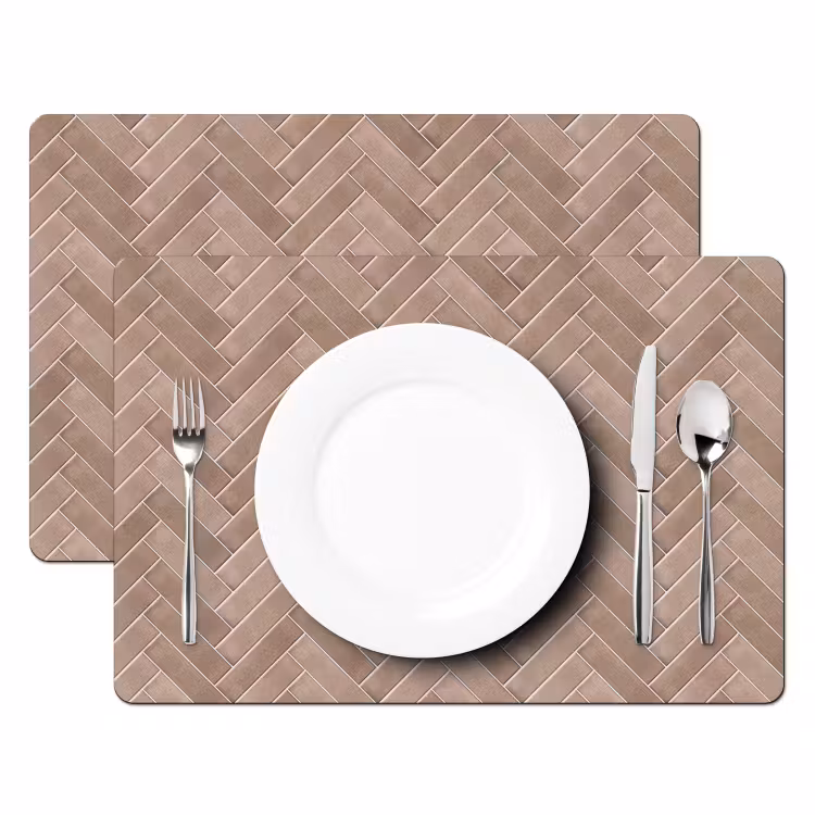 Placemat - 6 stuks - Visgraat - Wandtegel - Oudroze - Terracotta — 2