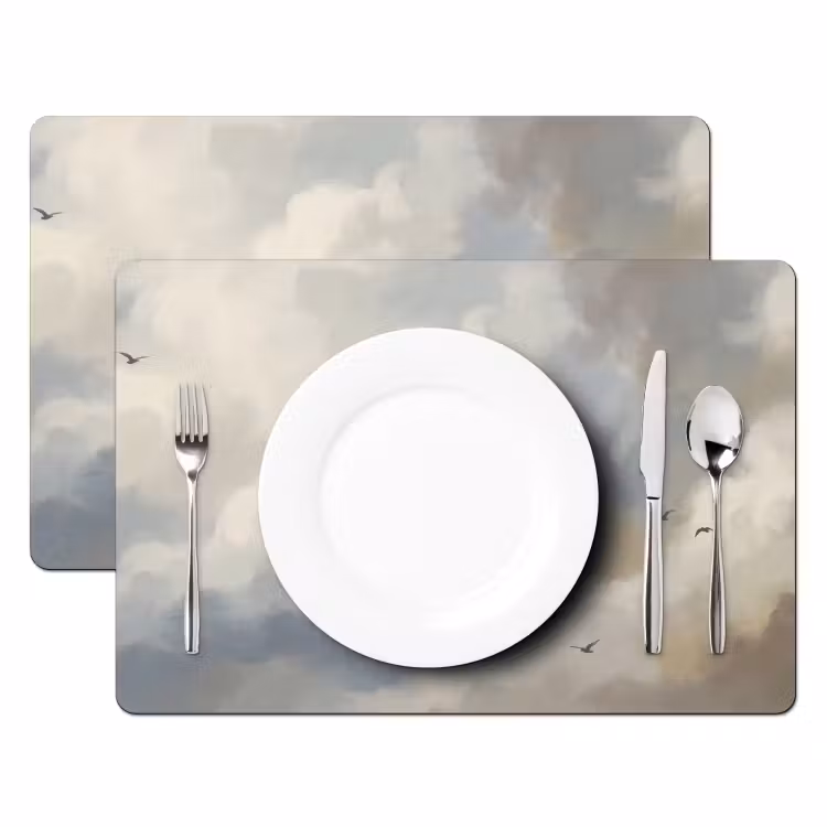 Placemat - 6 stuks - Vogel - Wolken - Natuur - Modern - Grijs — 2