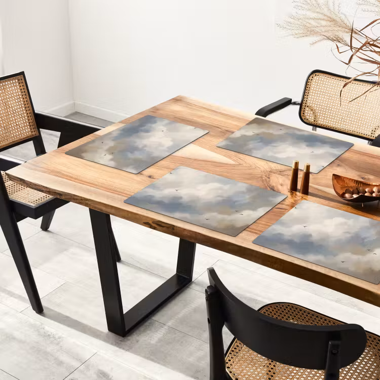 Placemat - 6 stuks - Vogel - Wolken - Natuur - Modern - Grijs — 5