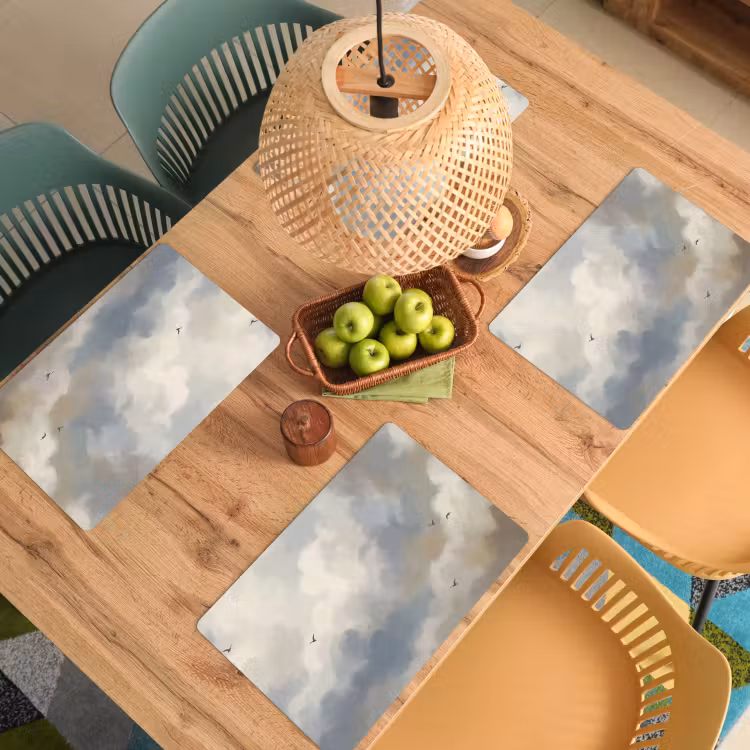 Placemat - 6 stuks - Vogel - Wolken - Natuur - Modern - Grijs — 6