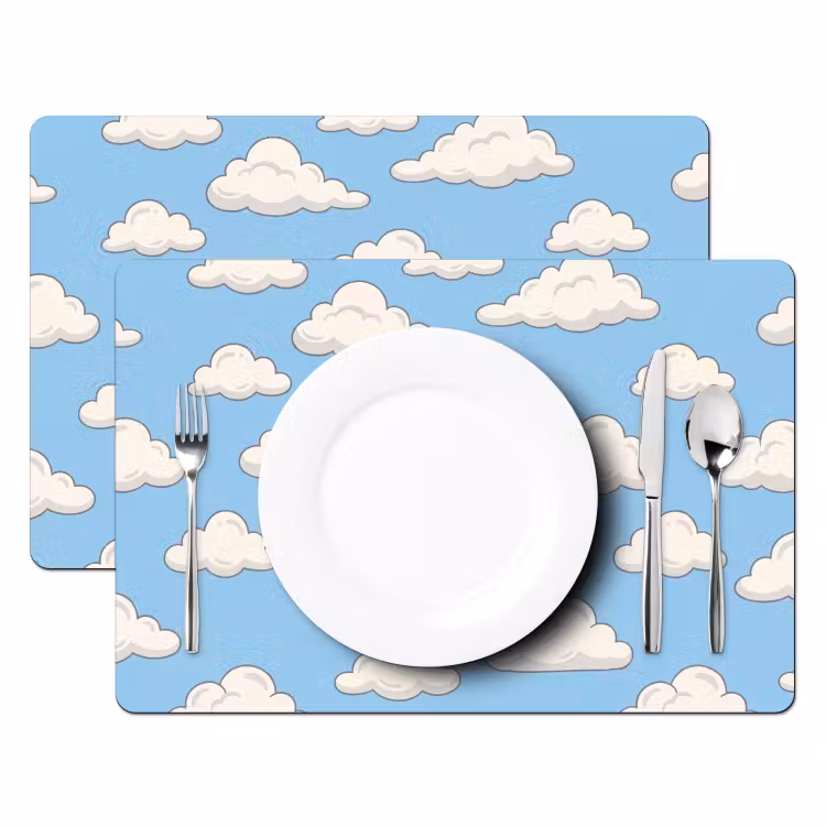 Placemat - 6 stuks - Wolk - Cartoon - Lucht - Blauw - Wit — 2