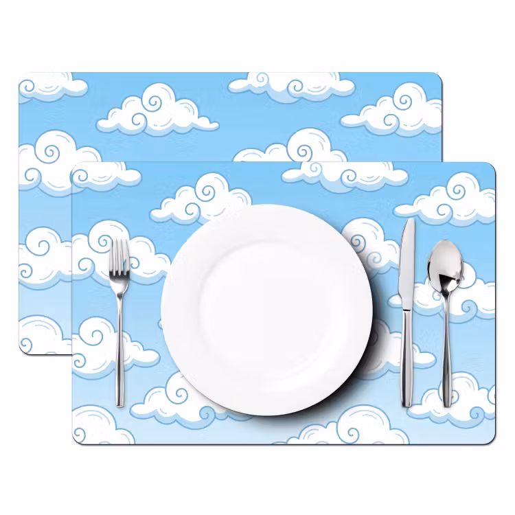 Placemat - 6 stuks - Wolk - Lucht - Cartoon - Blauw - Wit — 2