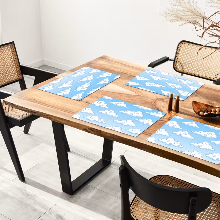 Placemat - 6 stuks - Wolk - Lucht - Cartoon - Blauw - Wit — 5