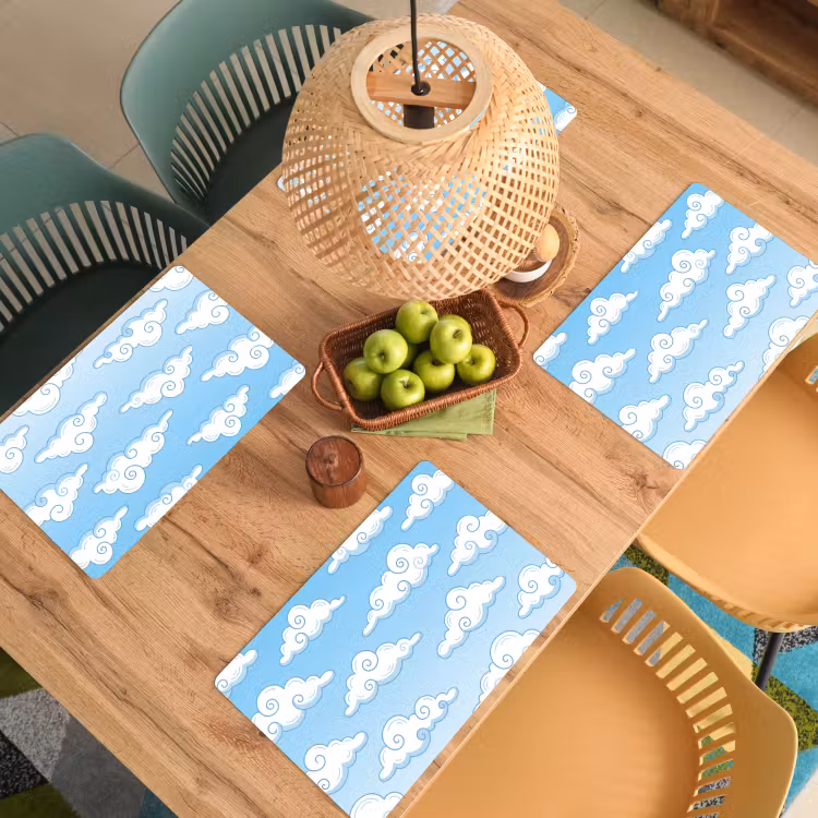 Placemat - 6 stuks - Wolk - Lucht - Cartoon - Blauw - Wit — 6
