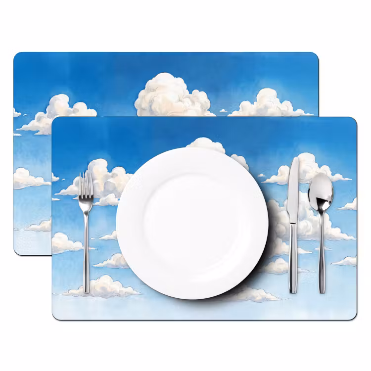 Placemat - 6 stuks - Wolken - Blauwe lucht - Natuur - Modern - Wit — 2