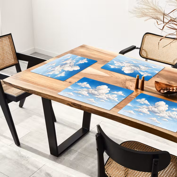 Placemat - 6 stuks - Wolken - Blauwe lucht - Natuur - Modern - Wit — 5