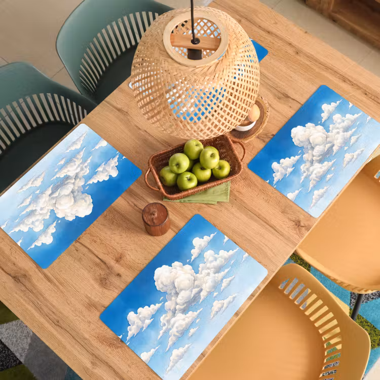 Placemat - 6 stuks - Wolken - Blauwe lucht - Natuur - Modern - Wit — 6
