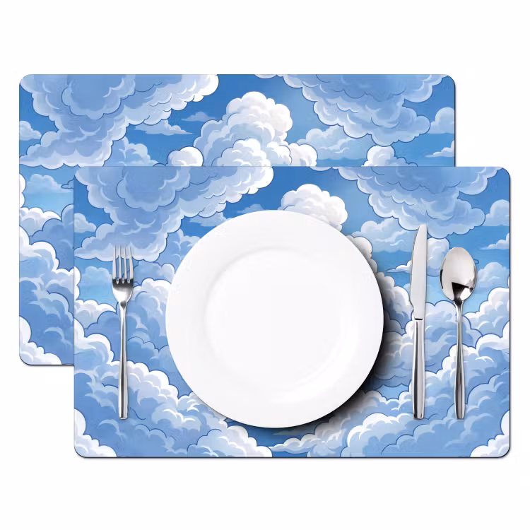Placemat - 6 stuks - Wolken - Hemel - Abstract - Wit — 2
