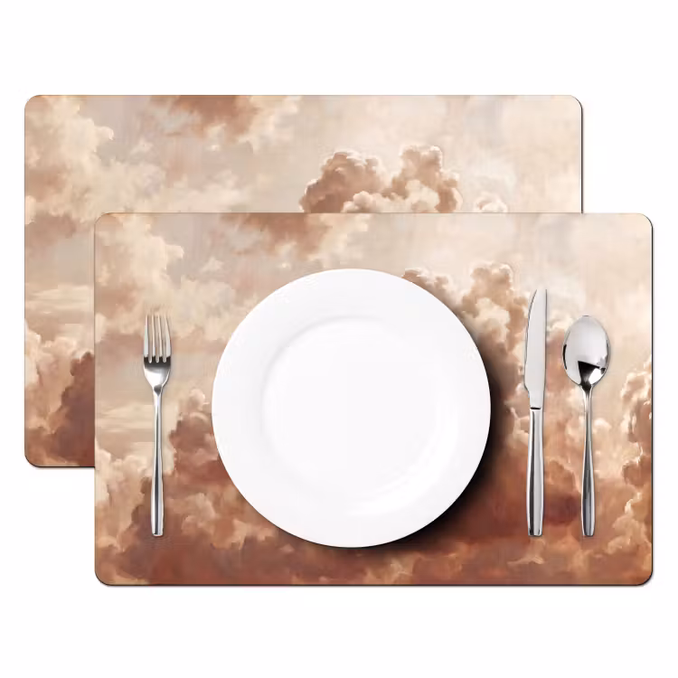 Placemat - 6 stuks - Wolken - Lucht - Natuur - Modern - Bruin — 2