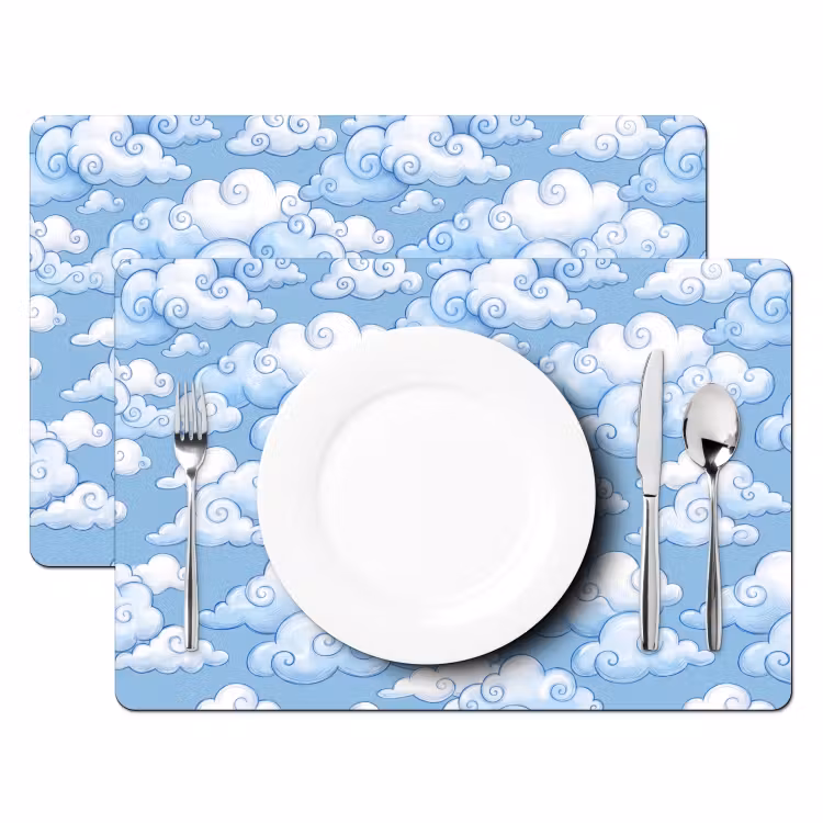 Placemat - 6 stuks - Wolken - Patroon - Hemel - Illustratie - Wit — 2