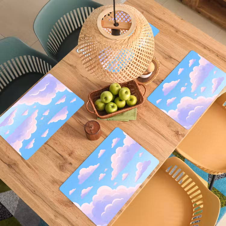 Placemat - 6 stuks - Wolken - Roze - Blauw - Natuur - Modern — 6