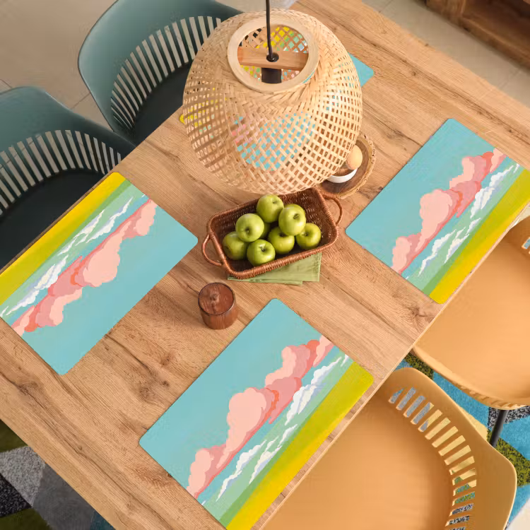 Placemat - 6 stuks - Wolken - Roze - Natuur - Modern - Pastel — 6