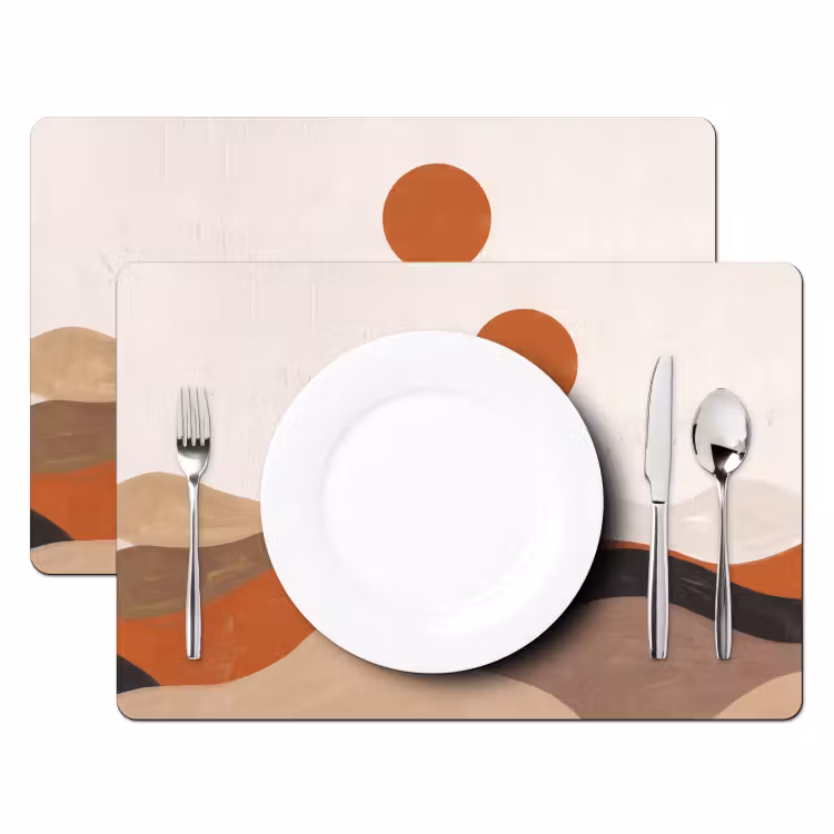 Placemat - 6 stuks - Landschap - Heuvels - Zon - Abstract - Oranje — 2