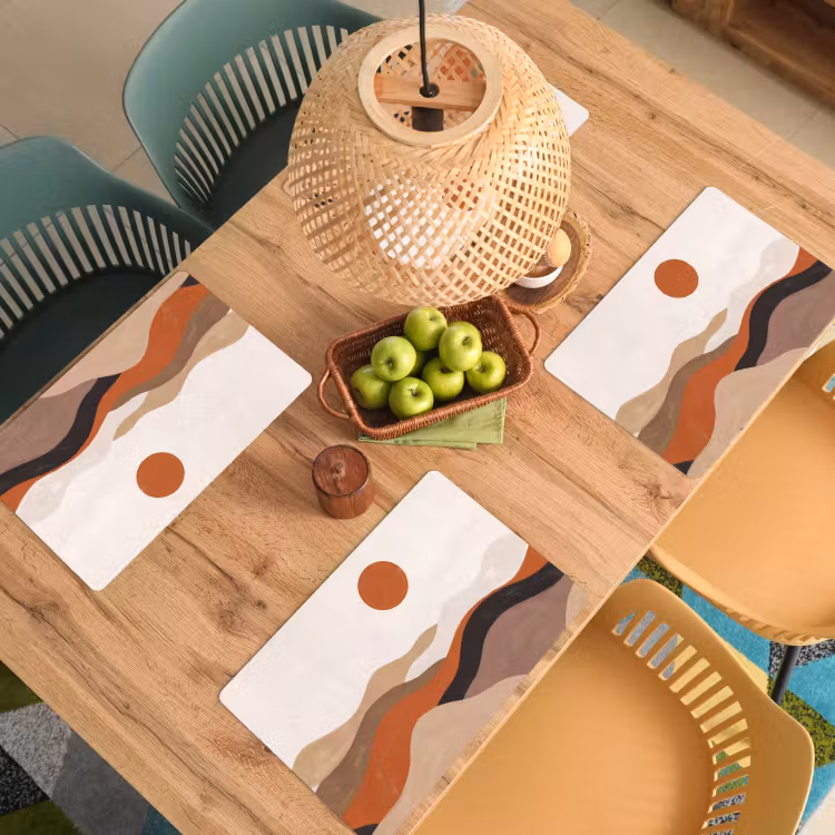 Placemat - 6 stuks - Landschap - Heuvels - Zon - Abstract - Oranje — 6