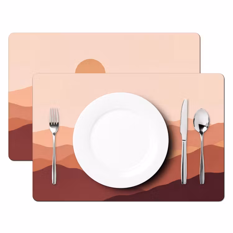 Placemat - 6 stuks - Natuur - Heuvels - Abstract - Modern - Oranje — 2