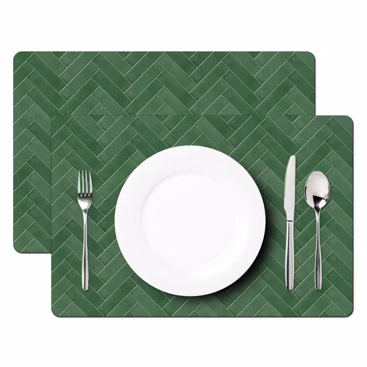 Placemat - 6 stuks - Visgraat - Wandtegel - Bosgroen — 2