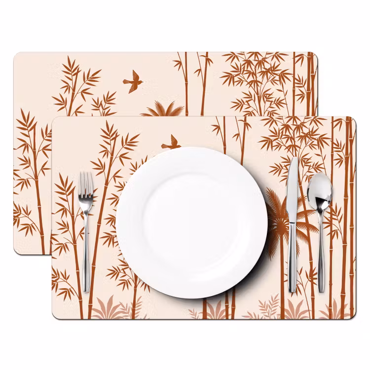 Placemat - 6 stuks - Vogel - Boom - Tropisch - Minimalistisch - Bruin — 2