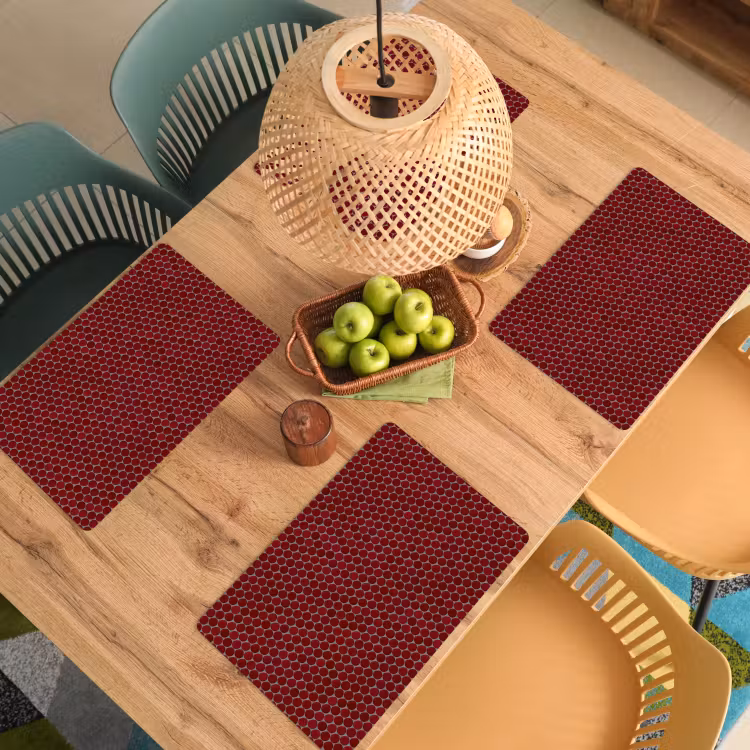 Placemat - 6 stuks - Penny - Mozaïek - Rond - Rood — 6
