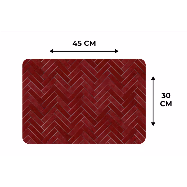 Placemat - 6 stuks - Visgraat - Wandtegel - Bordeaux - Rood — 3