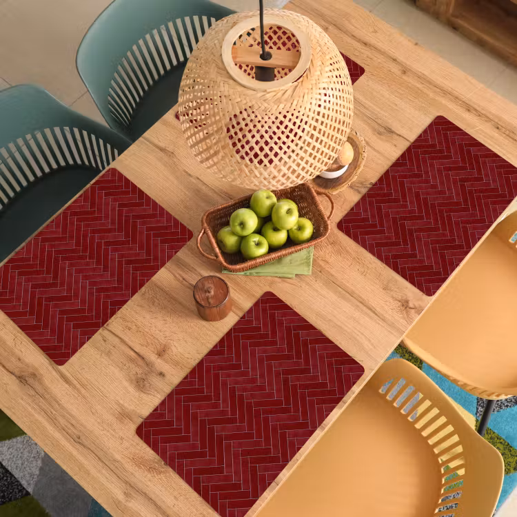 Placemat - 6 stuks - Visgraat - Wandtegel - Bordeaux - Rood — 6