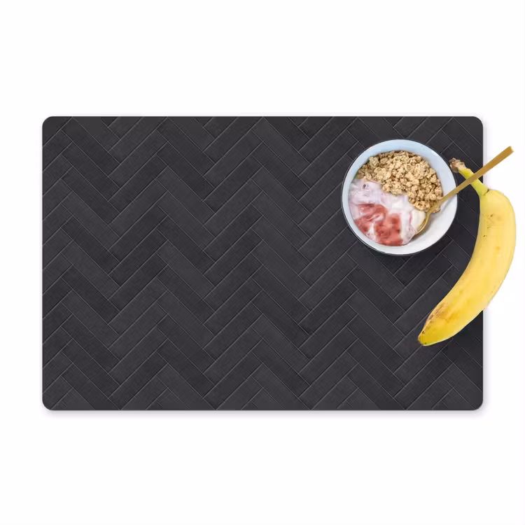 Placemat - 6 stuks - Visgraat - Wandtegel - Donkergrijs — 1