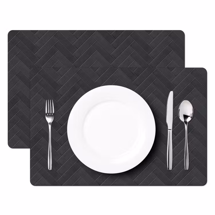 Placemat - 6 stuks - Visgraat - Wandtegel - Donkergrijs — 2