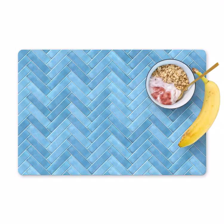 Placemat - 6 stuks - Visgraat - Wandtegel - Lichtblauw — 1