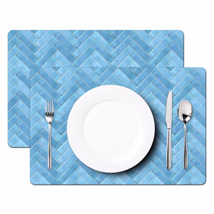 Placemat - 6 stuks - Visgraat - Wandtegel - Lichtblauw — 2