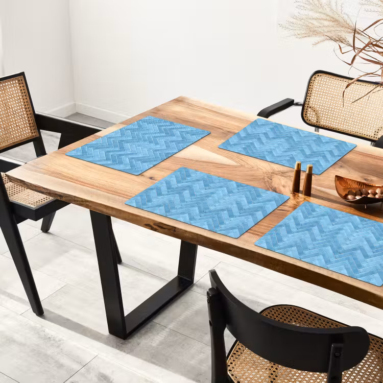 Placemat - 6 stuks - Visgraat - Wandtegel - Lichtblauw — 5