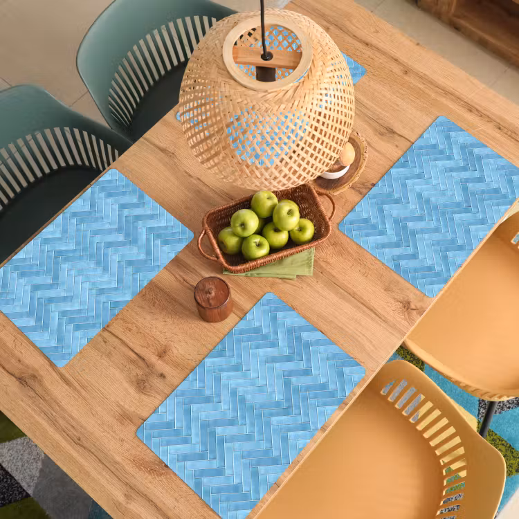 Placemat - 6 stuks - Visgraat - Wandtegel - Lichtblauw — 6