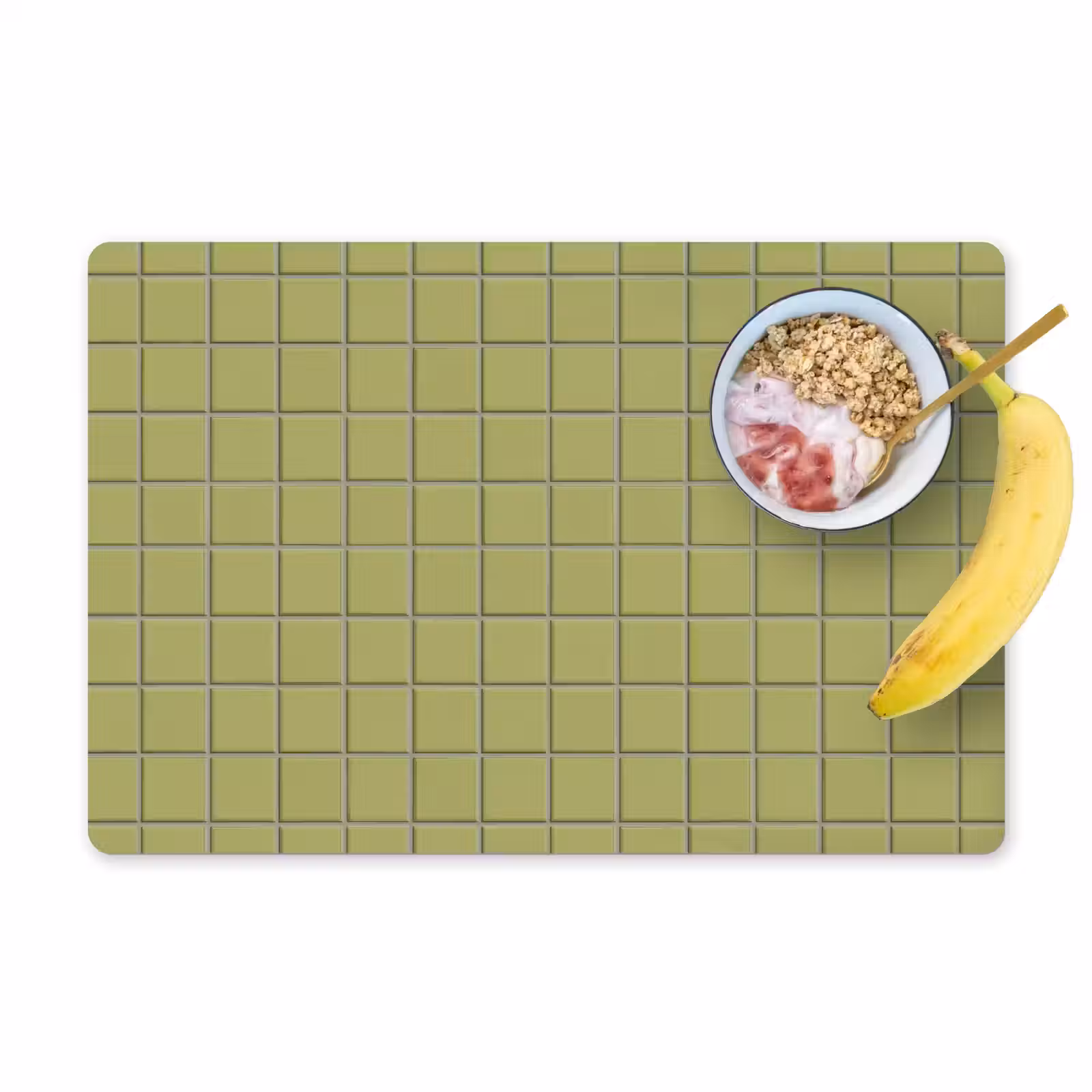 Placemat - 6 stuks - Tegel - Patroon - Olijfgroen — 1