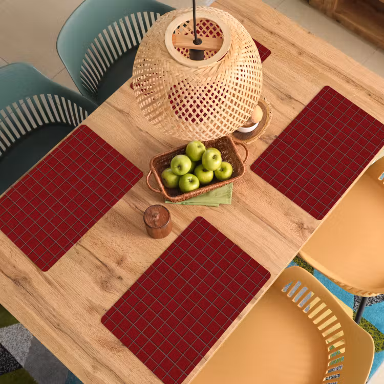 Placemat - 6 stuks - Patroon - Tegels - Burgundy — 6
