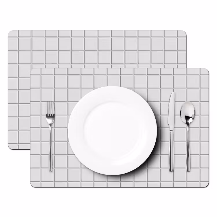 Placemat - 6 stuks - Patroon - Tegels - Grijs - Wit — 2