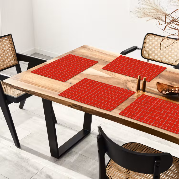 Placemat - 6 stuks - Tegel - Patroon - Kersen - Rood — 5