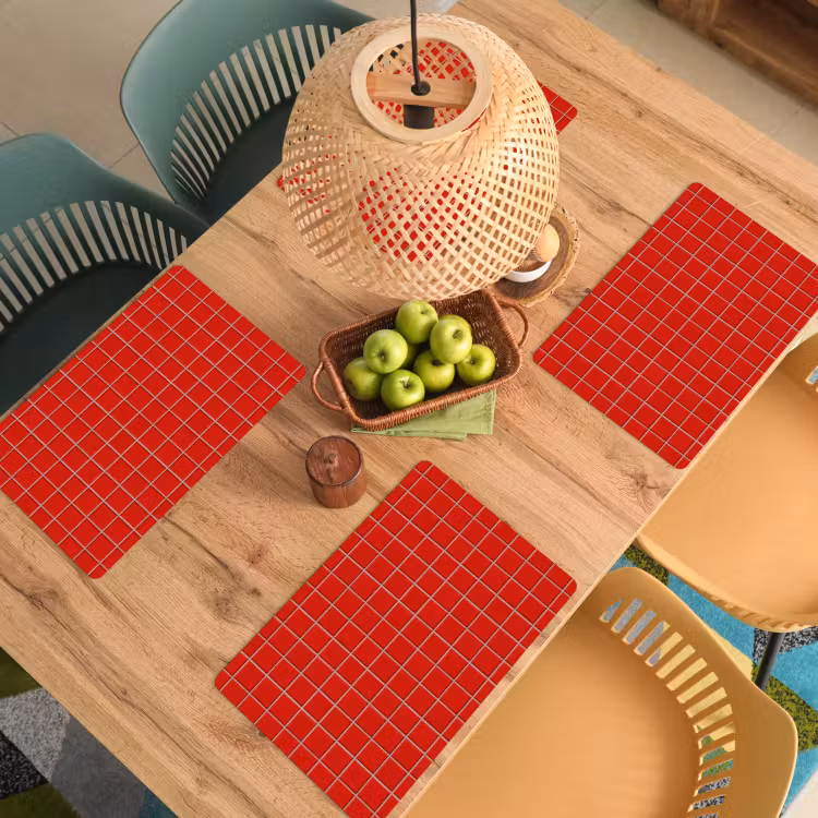 Placemat - 6 stuks - Tegel - Patroon - Kersen - Rood — 6
