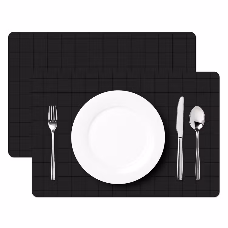 Placemat - 6 stuks - Tegels - Patroon - Mat - Zwart — 2